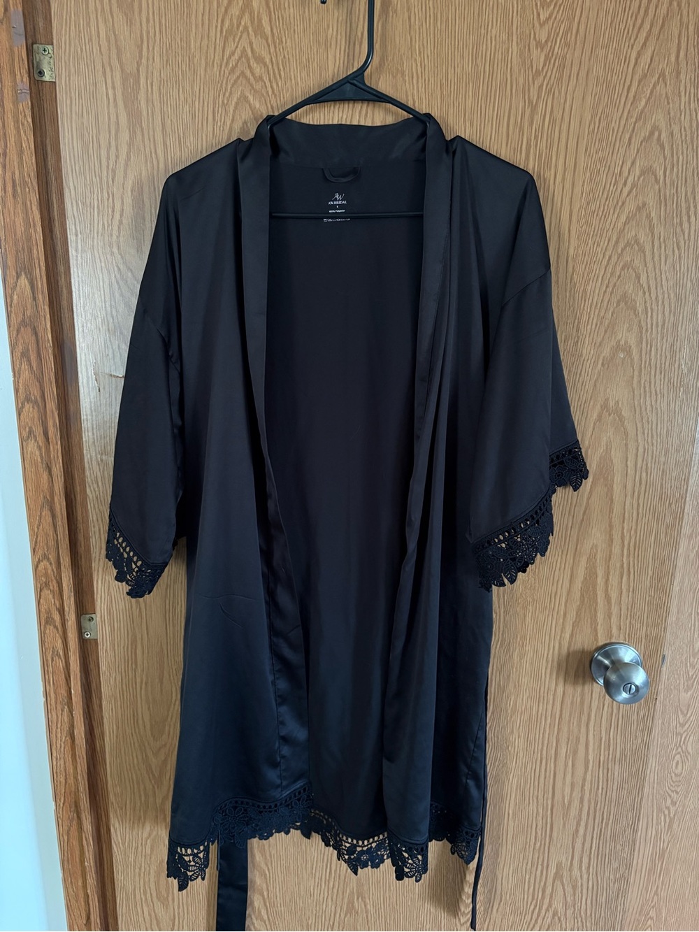 Black Lace-Trim Satin Robe - Women Intimates & Sleepwear